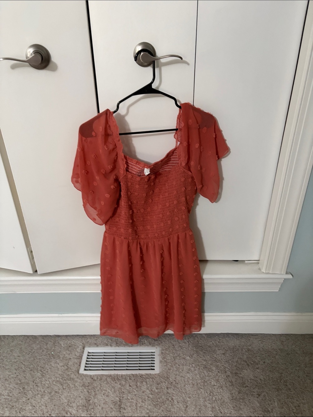 Women's Short Puff Sleeve Dress in Rust